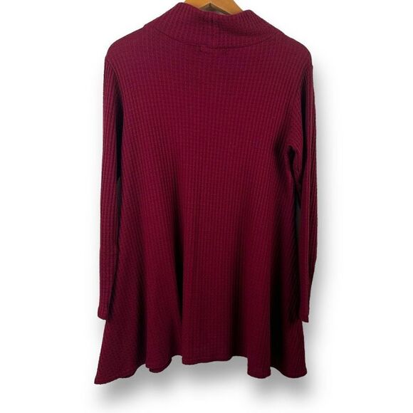 Sympli Womens Size 10 Waffleknit Cowlneck Sweater Burgundy Red Tunic Layered Hem - Picture 2 of 11